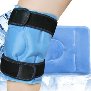 Reusable gel knee ice pack wrap provides cold compression for pain relief from injuries, arthritis, tendonitis, swelling, and bruises.