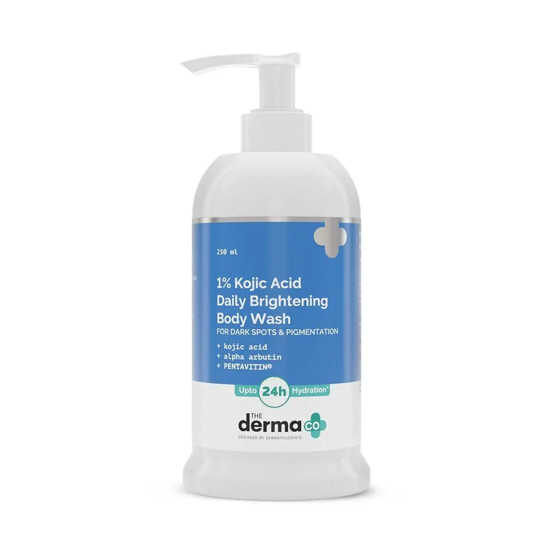The Derma Co. Kojic Acid body wash visibly reduces dark spots and hyperpigmentation while hydrating and brightening the skin.