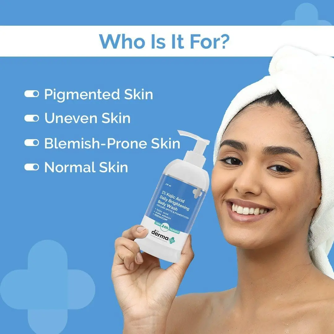 The Derma Co. Kojic Acid body wash visibly reduces dark spots and hyperpigmentation while hydrating and brightening the skin.