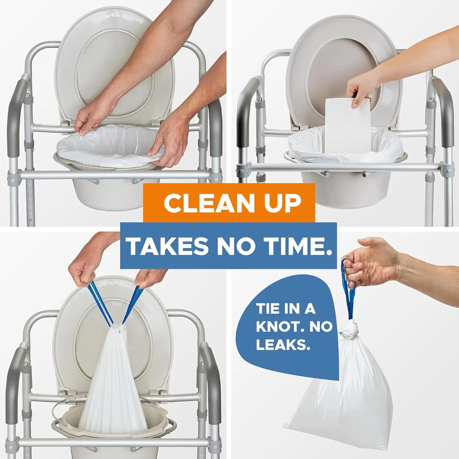 KosmoCare disposable commode liners with super absorbent pads provide a hygienic and convenient solution for bedside commodes, eliminating mess and odors with easy disposal.