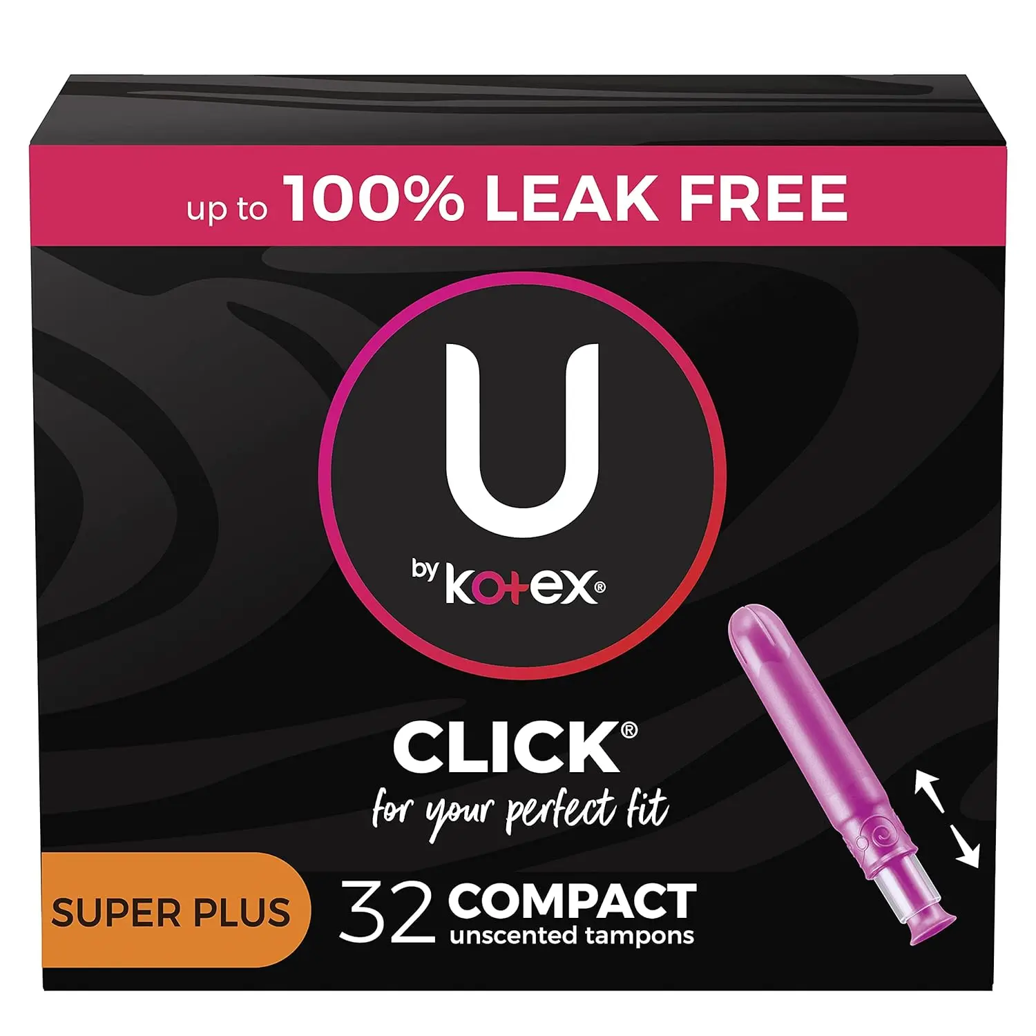 U by Kotex Click super plus tampons offer up to 100% leak-free protection and expand to a full-size tampon in one click.