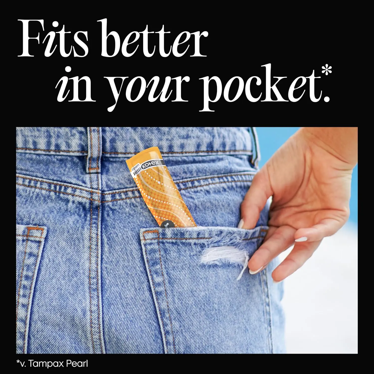 This is a 45-count package of U by Kotex Click compact tampons with super absorbency and Xpress-DRI protection, individually wrapped in colorful patterns and unscented.