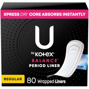 U by Kotex Lightdays Plus panty liners in regular length, designed for comfort and featuring vibrant, individually wrapped packaging, offering 2x more absorbency for light days.