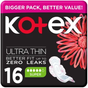 Kotex Ultra Thin Super Pads with wings provide discreet and comfortable protection for medium to heavy flow days and nights.