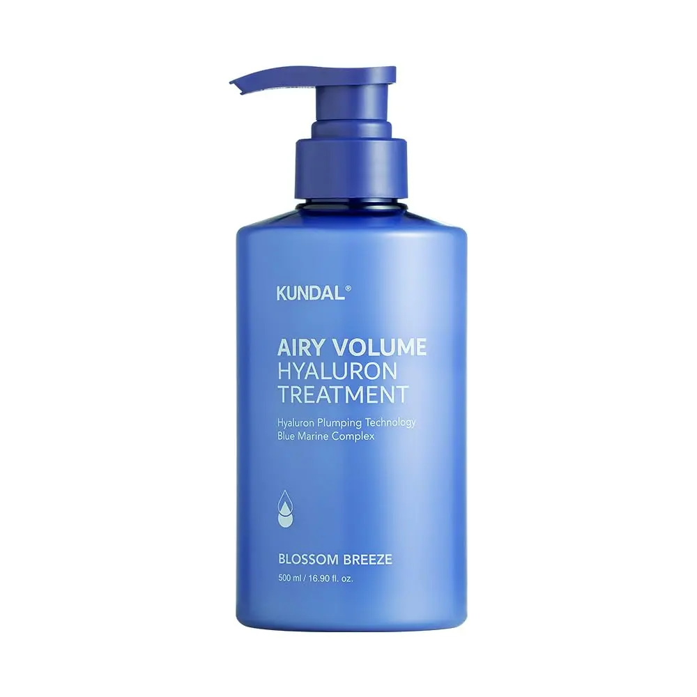 Kundal volumizing hair treatment in Blossom Breeze scent, formulated with hyaluronic acid and blue marine complex for a refreshing and moisturized scalp and hair.