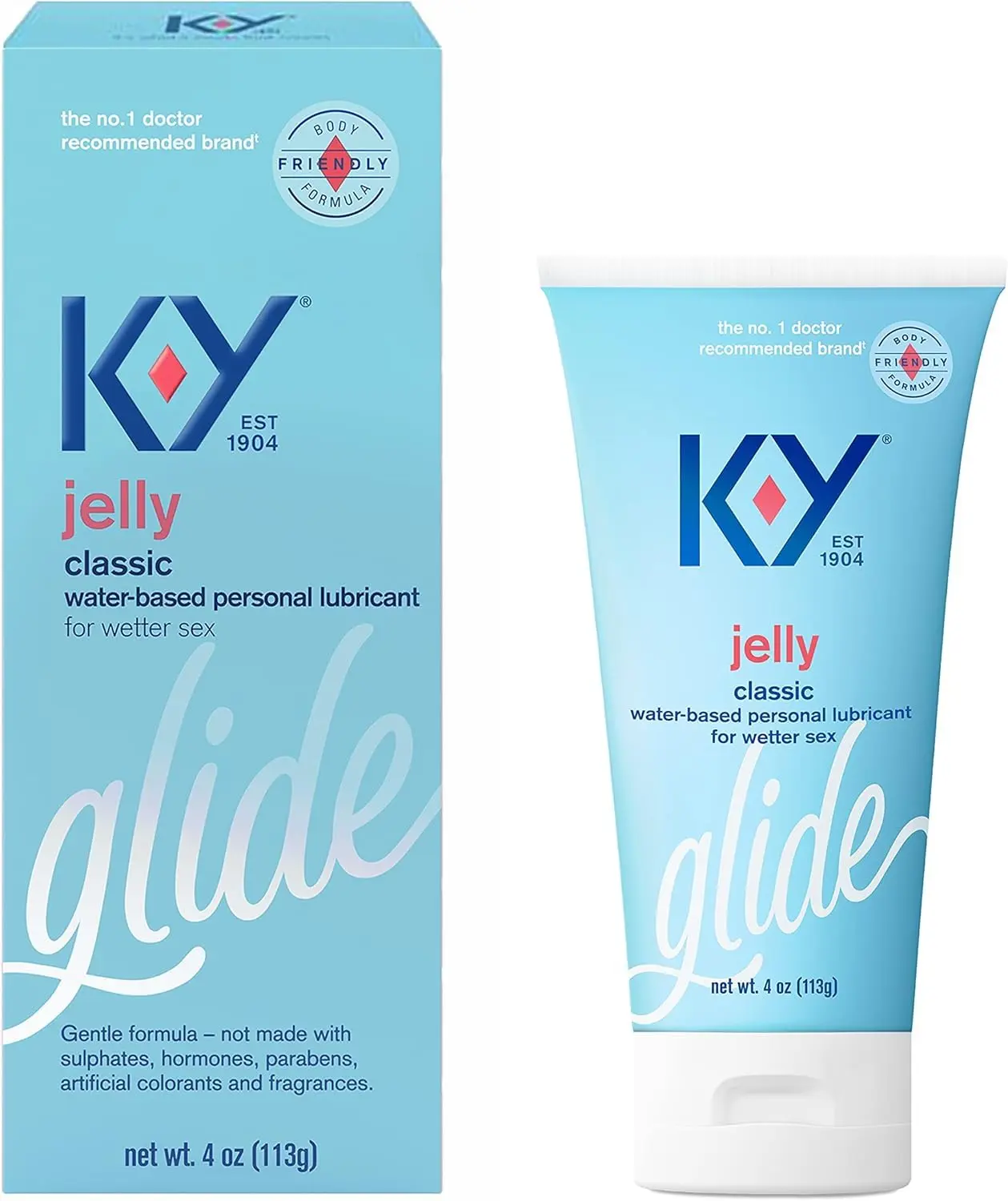 Two tubes of K-Y Jelly water-based personal lubricant, a fragrance-free and non-greasy formula, that is safe to use with latex condoms and provides long-lasting natural feeling moisture.