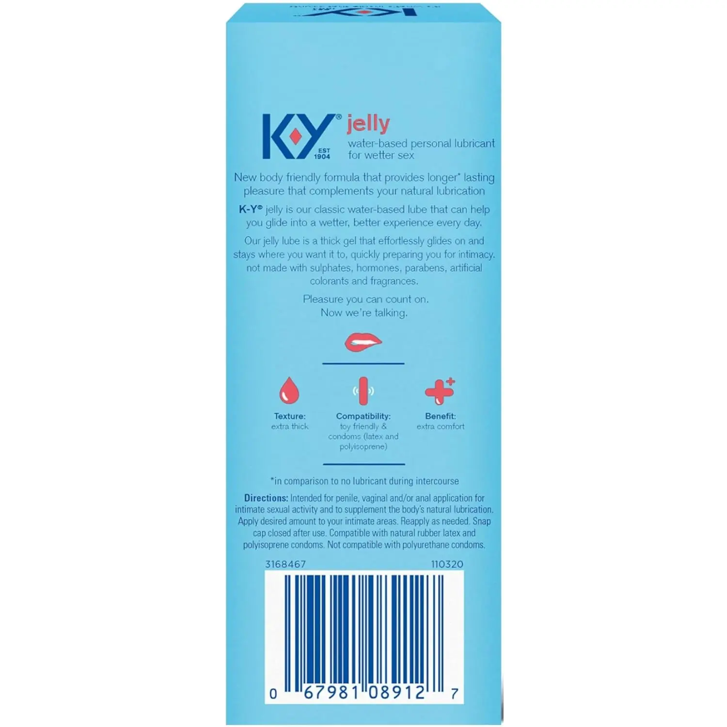 Two tubes of K-Y Jelly water-based personal lubricant, a fragrance-free and non-greasy formula, that is safe to use with latex condoms and provides long-lasting natural feeling moisture.