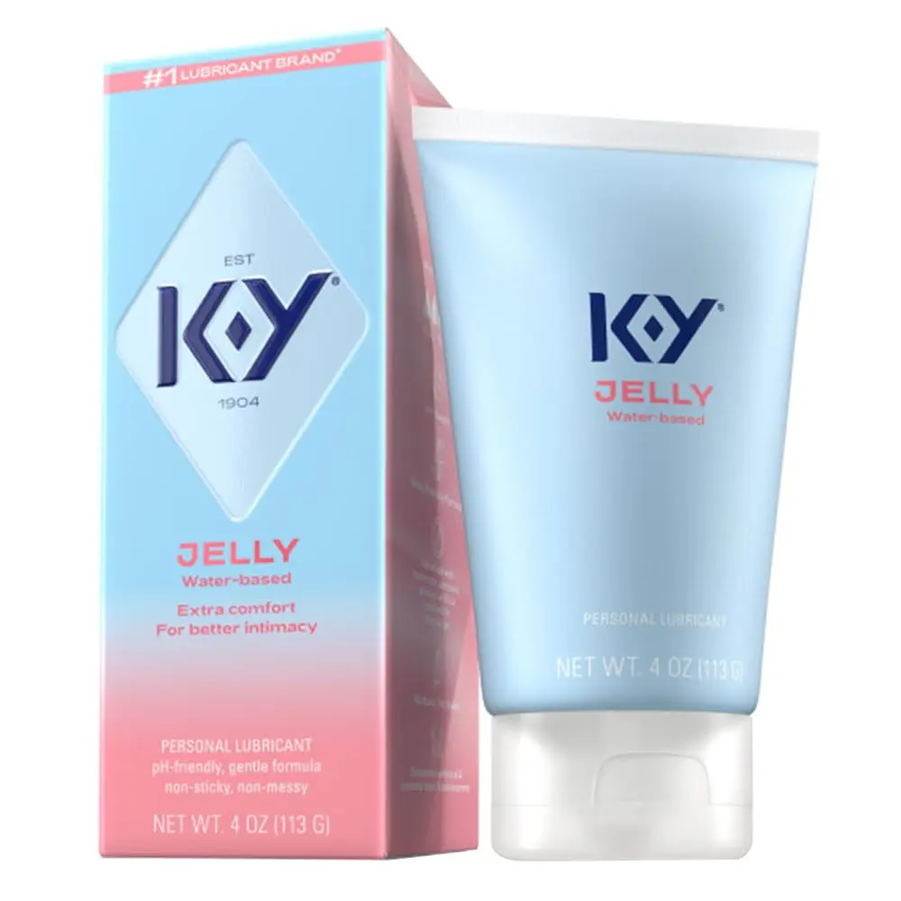 A four-ounce bottle of K-Y Jelly personal lubricant, a water-based and gynecologist-recommended product for enhanced comfort and intimacy, made in Canada.