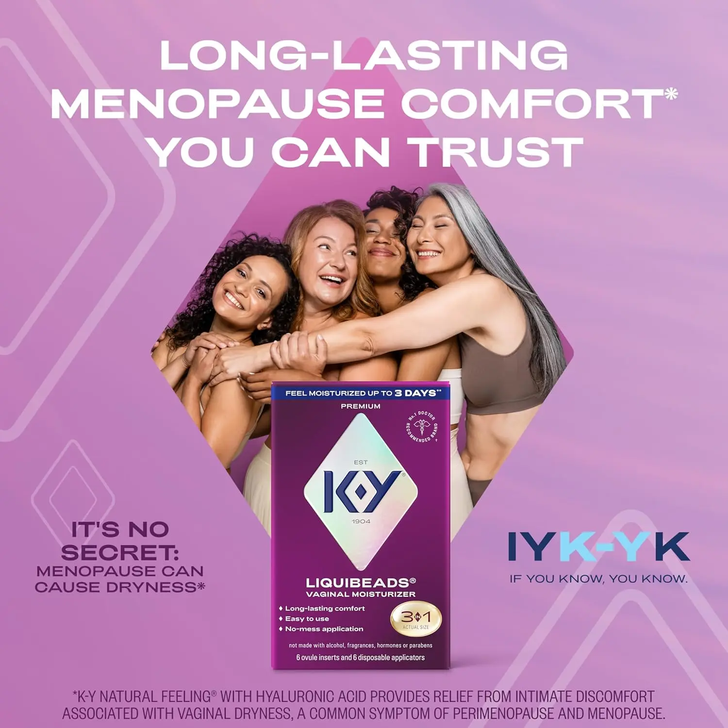K-Y Liquibeads moisturizer shown with applicator, designed to supplement a woman's natural moisture for comfort and sex.
