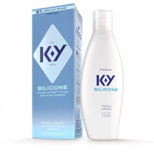 A bottle of K-Y True Feel silicone-based personal lubricant for enhanced pleasure and long-lasting intimate activity.