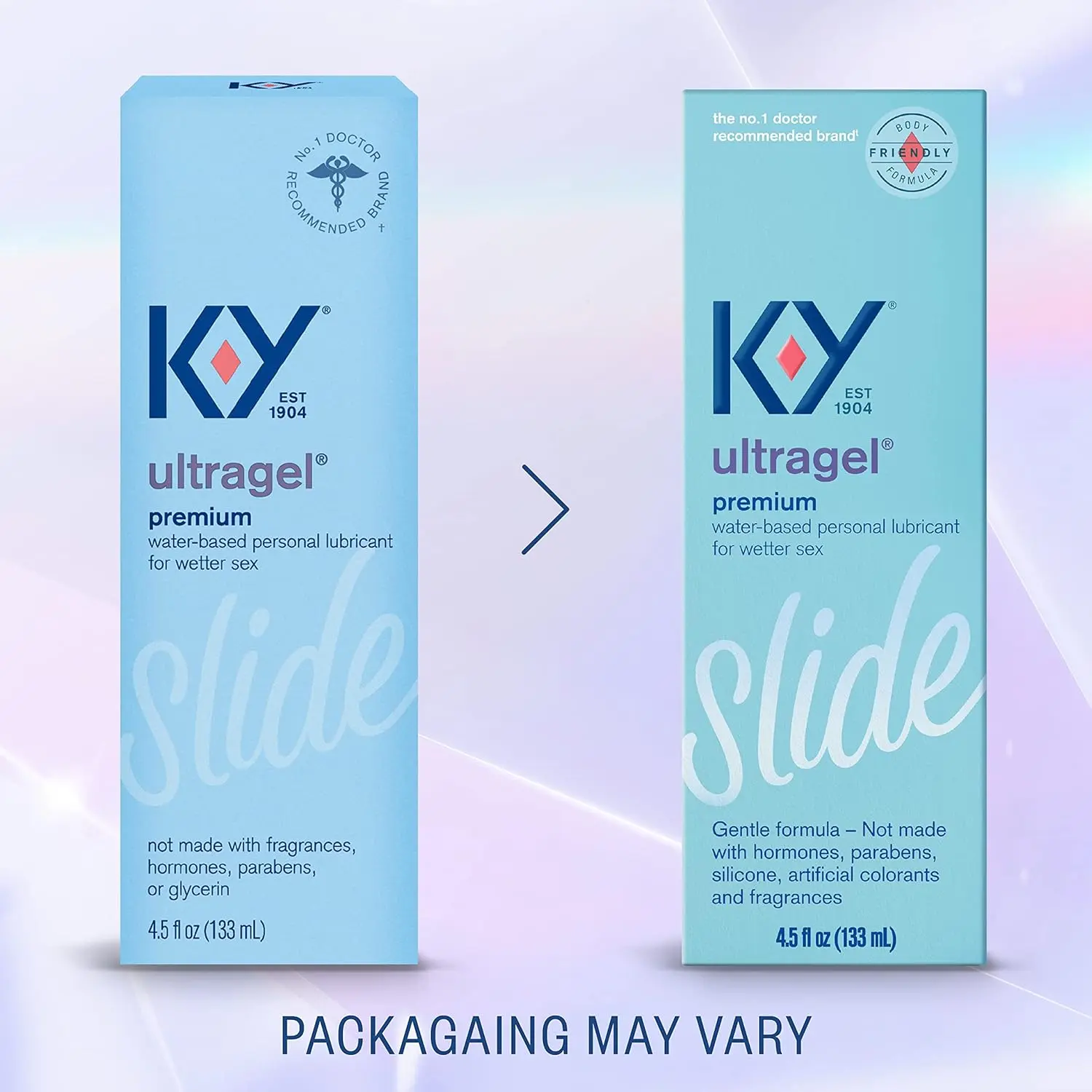 A bottle of K-Y UltraGel water-based lubricant, safe for use with latex condoms and sex toys, providing a smooth and comfortable experience.