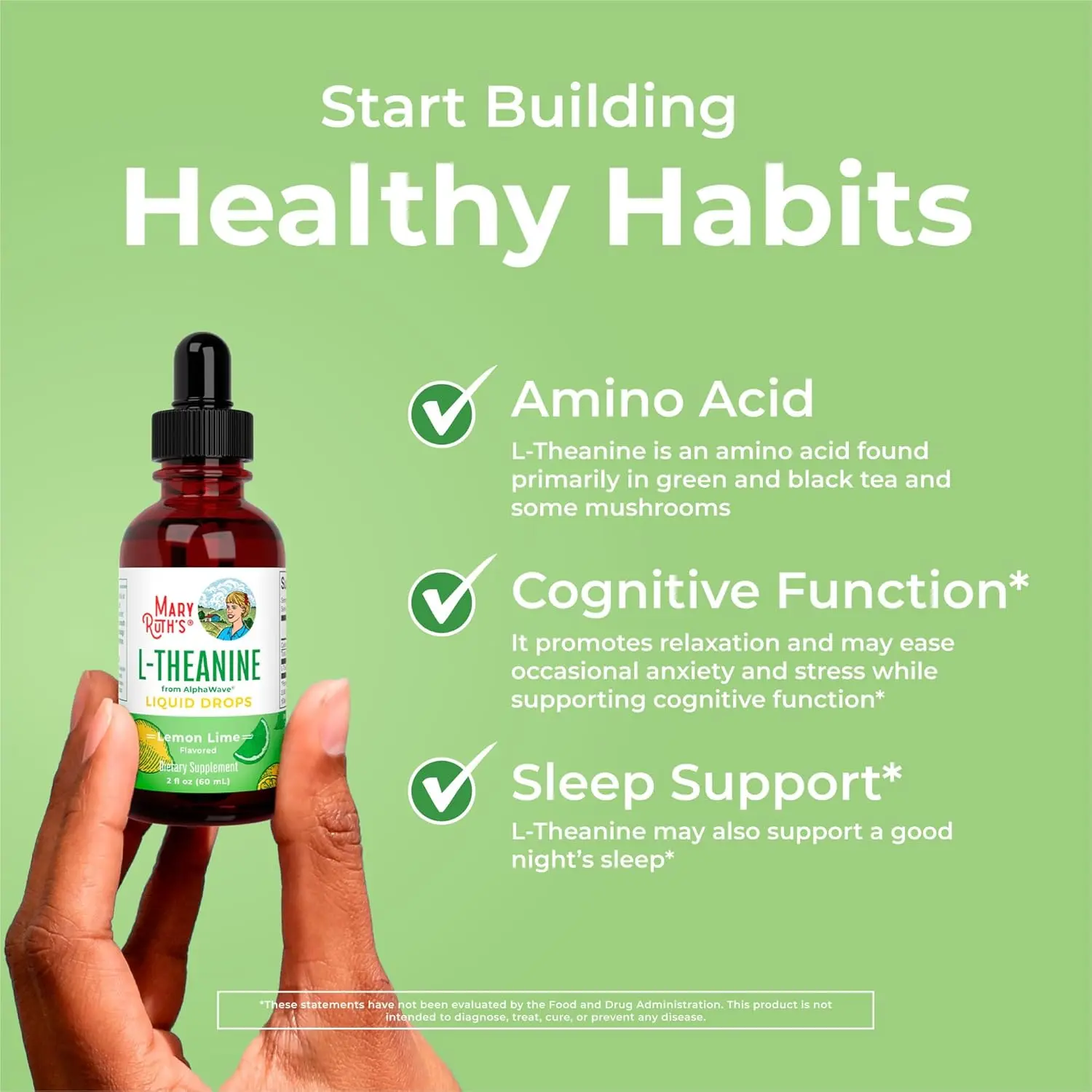 MaryRuth Organics L-Theanine liquid drops offer stress relief and enhanced focus for adults and kids, featuring a vegan, non-GMO formula with a lemon-lime flavor.