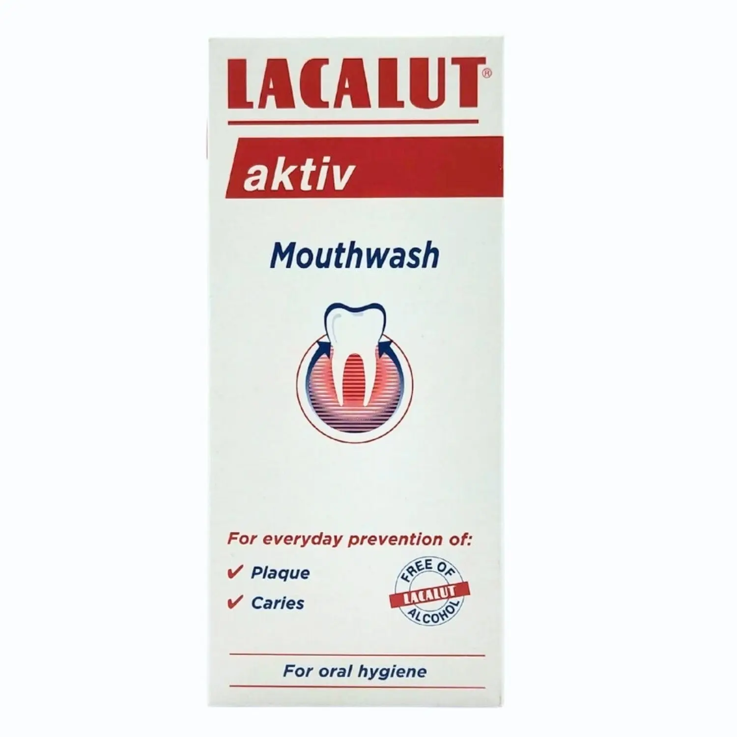 Lacalut Aktiv mouthwash in a 300ml bottle, for gum protection and oral hygiene.