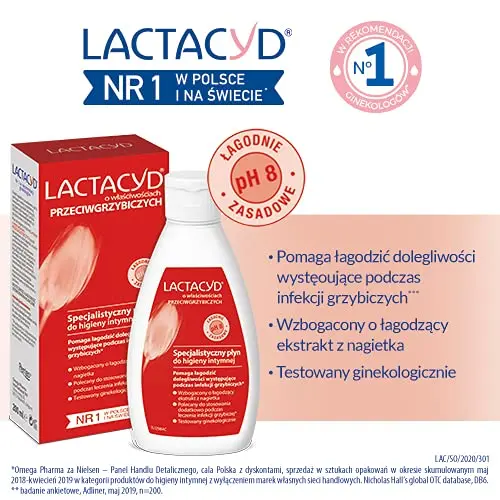 A 200ml bottle of Lactacyd Antifungal Gynecological Intimate Hygiene Fluid.