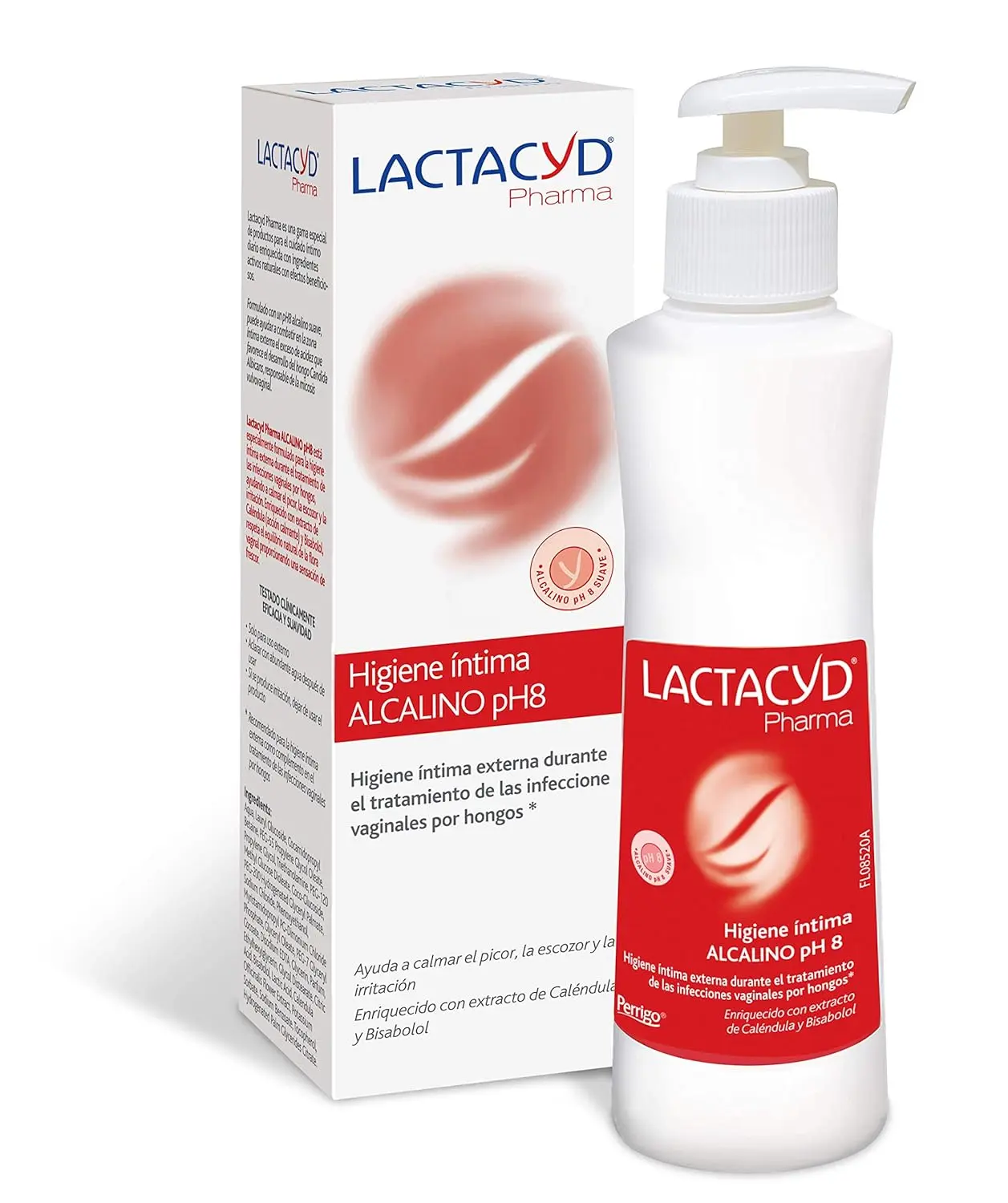 Lactacyd pH8 intimate hygiene gel enriched with calendula and bisabolol to soothe itching, stinging, and irritation.