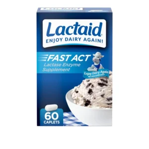 Single-dose travel packs of Lactaid Fast Act caplets provide relief from gas, bloating, and diarrhea associated with lactose intolerance.
