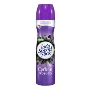 Lady Speed Stick Carbon Absorb antiperspirant deodorant spray provides 72-hour odor protection with activated charcoal and a 0% alcohol formula.