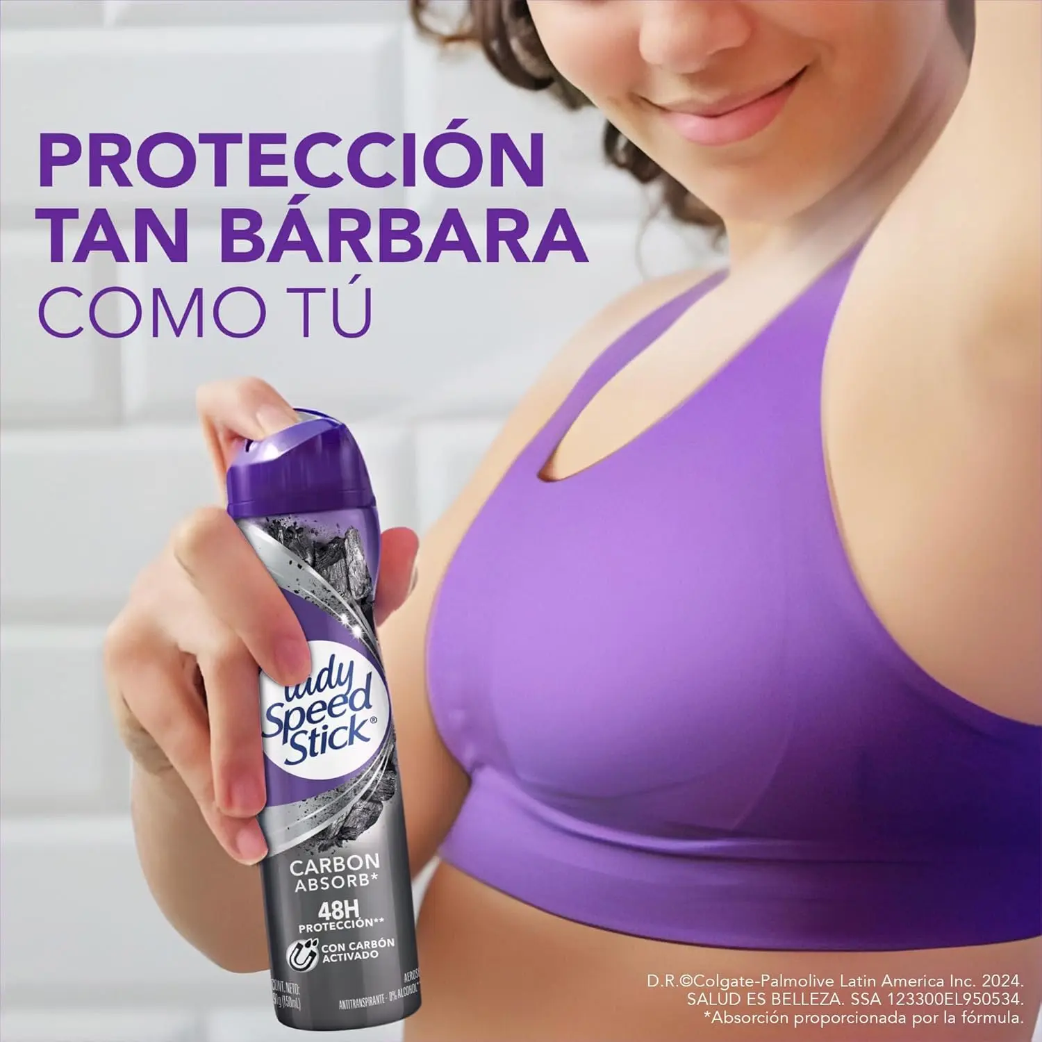 Lady Speed Stick Carbon Absorb antiperspirant deodorant spray provides 72-hour odor protection with activated charcoal and a 0% alcohol formula.