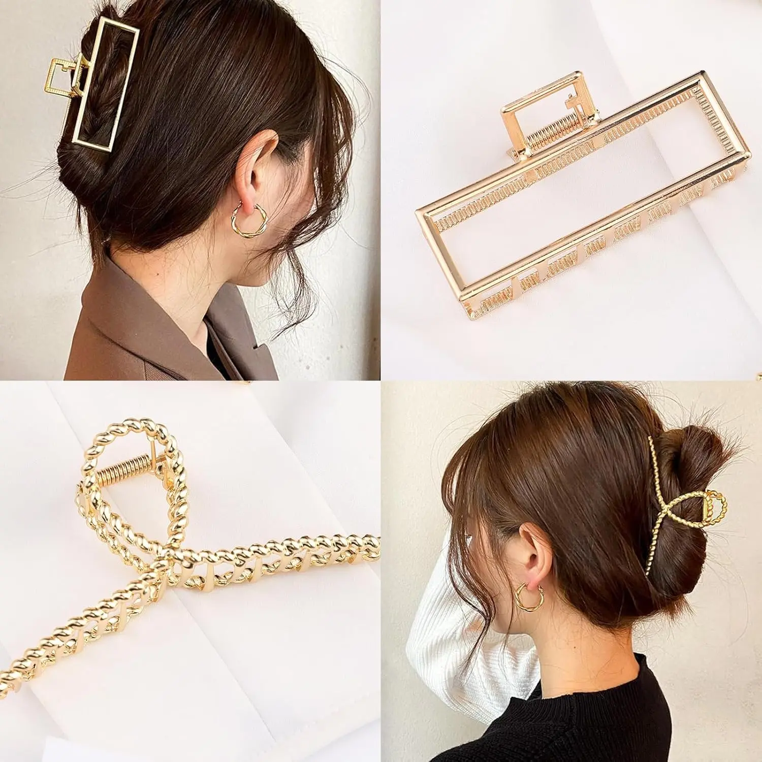 This set of three large metal claw clips provides a strong, non-slip hold for thick, long hair, making them perfect fashion accessories for women and girls.