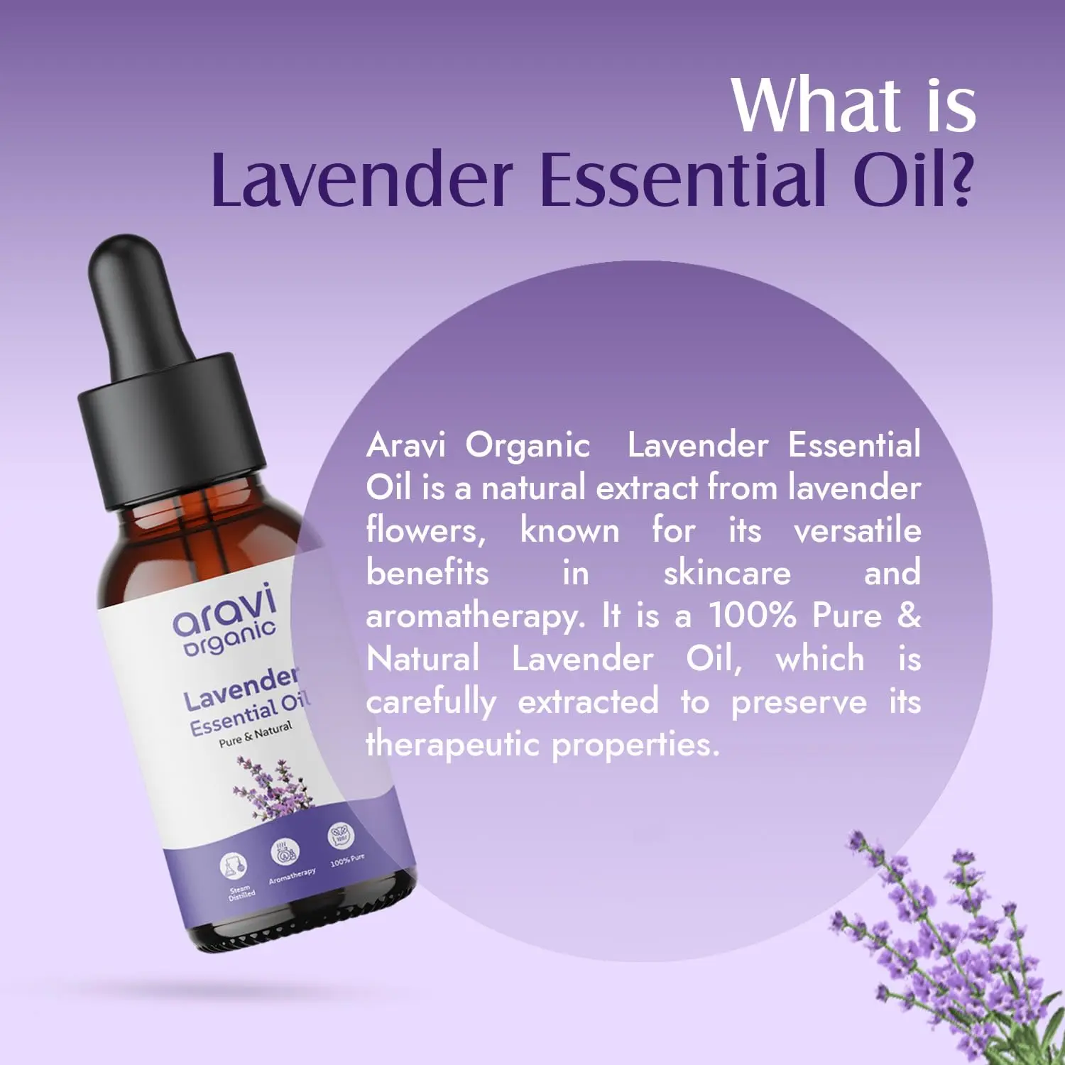 Amber glass bottles of pure lavender and peppermint essential oils for aromatherapy, skin, and hair care, promoting relaxation and a restful sleep.