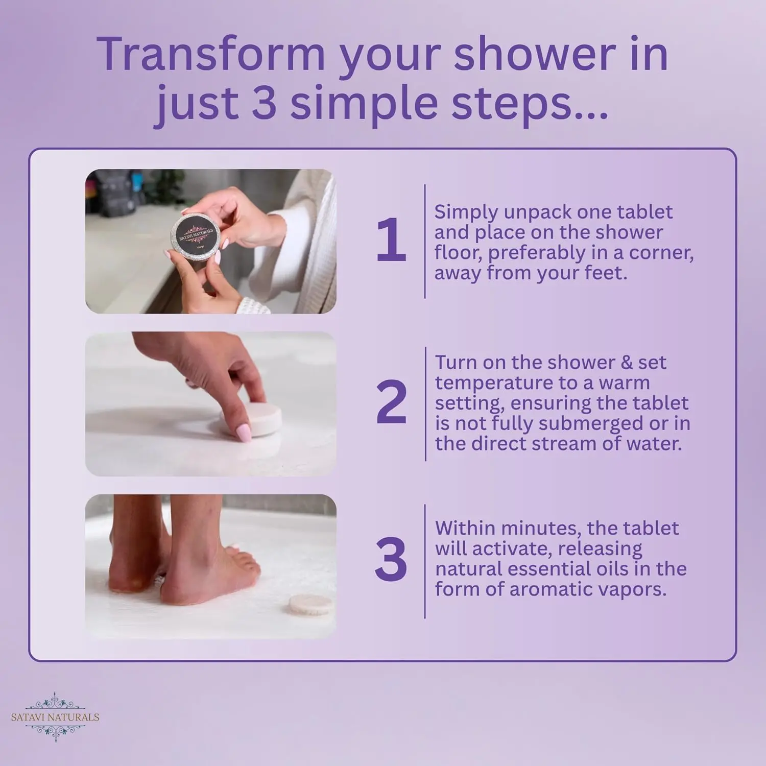 A pack of lavender shower steamers releases a calming aromatherapy scent, perfect for relaxation and stress relief.