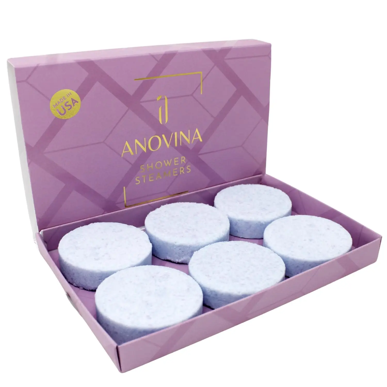 USA-made lavender shower steamers infused with essential oils and menthol provide a calming aromatherapy experience, perfect as relaxation gifts for women.