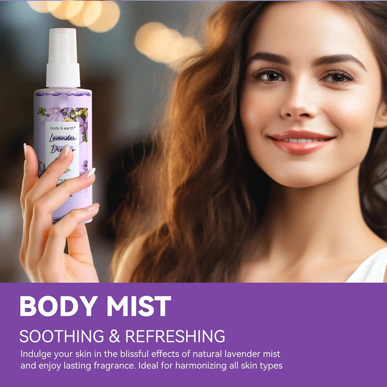 This lavender spa gift set for women by Body & Earth includes body mist, perfume, body lotion, and body scrub for a relaxing self-care experience.