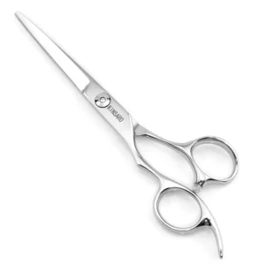 These KINSARO 6 inch left handed hair cutting shears are made of 440C steel, designed for barbers, salons, and home use on wet or dry hair.