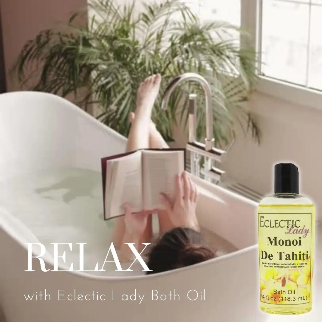 A bottle of all natural lemon lavender bath oil, perfect for a relaxing and aromatic bathing experience.