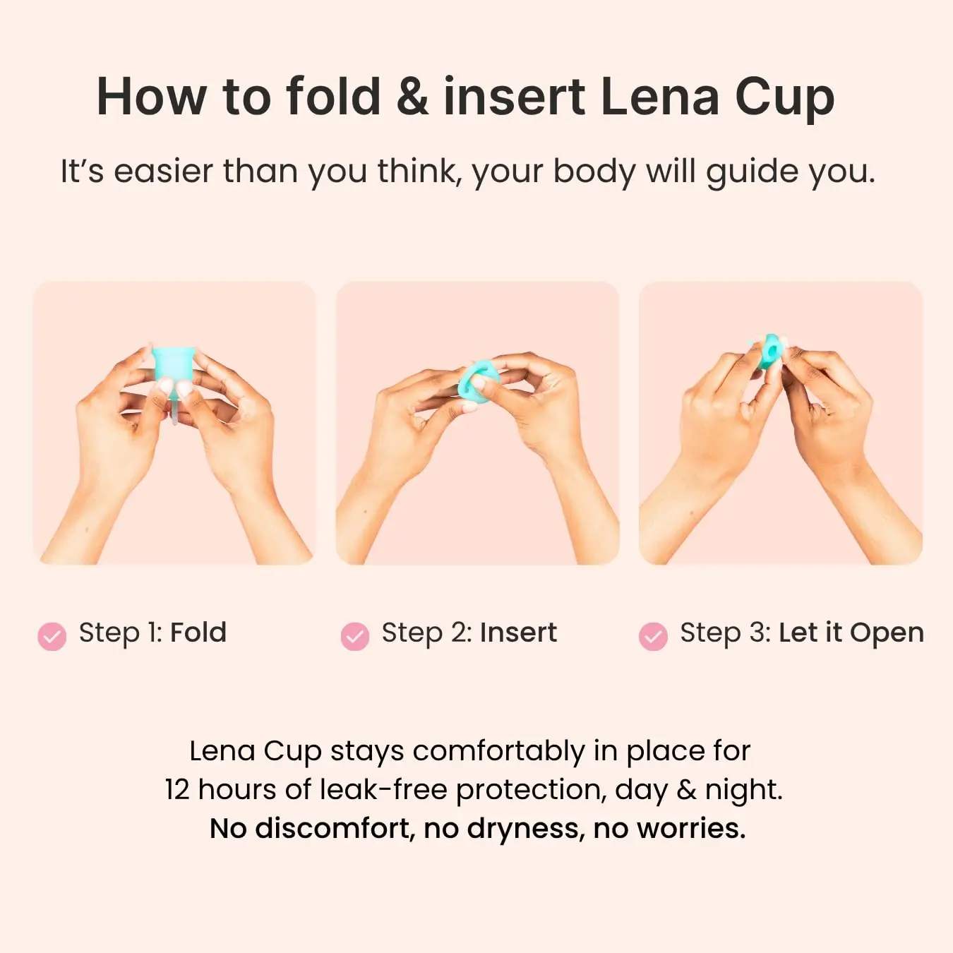 A set of Lena reusable menstrual cups, in pink and turquoise, offering a sustainable alternative to tampons and pads from a woman-owned US business.