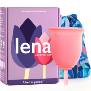 Pink Lena menstrual cup offers reusable period protection as a comfortable and eco-conscious alternative to tampons and pads.