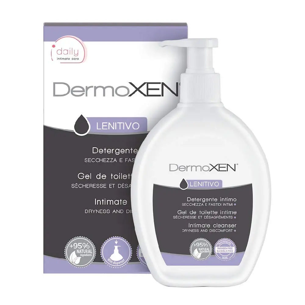 Dermoxen Lenitivo intimate wash provides gentle cleansing and relief from dryness and discomfort.
