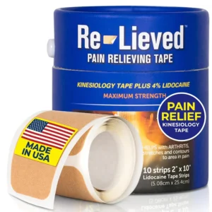 Re-lieved maximum strength 4% lidocaine kinesiology tape provides fast-acting and long-lasting relief from muscle, joint, and nerve pain for up to 12 hours.