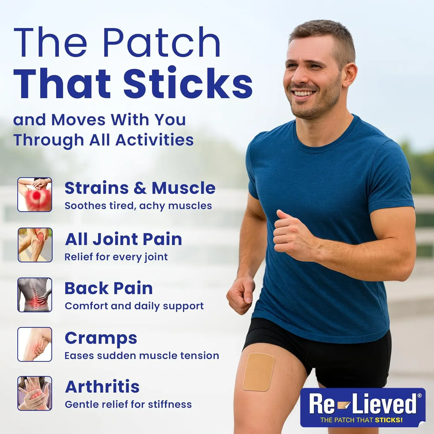 Re-lieved maximum strength 4% lidocaine kinesiology tape provides fast-acting and long-lasting relief from muscle, joint, and nerve pain for up to 12 hours.