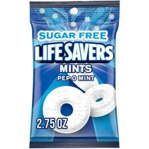 Twelve bags of Life Savers Sugar Free Pep O Mint hard candies, individually wrapped and perfect for sharing at the office or enjoying a refreshing minty flavor.