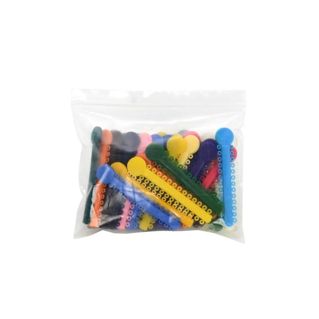 This set features a ligature tie gun with a non-slip handle and a pack of 1040 multi-colored dental orthodontic ligature ties made of hypoallergenic, elastic material for dental accessories.