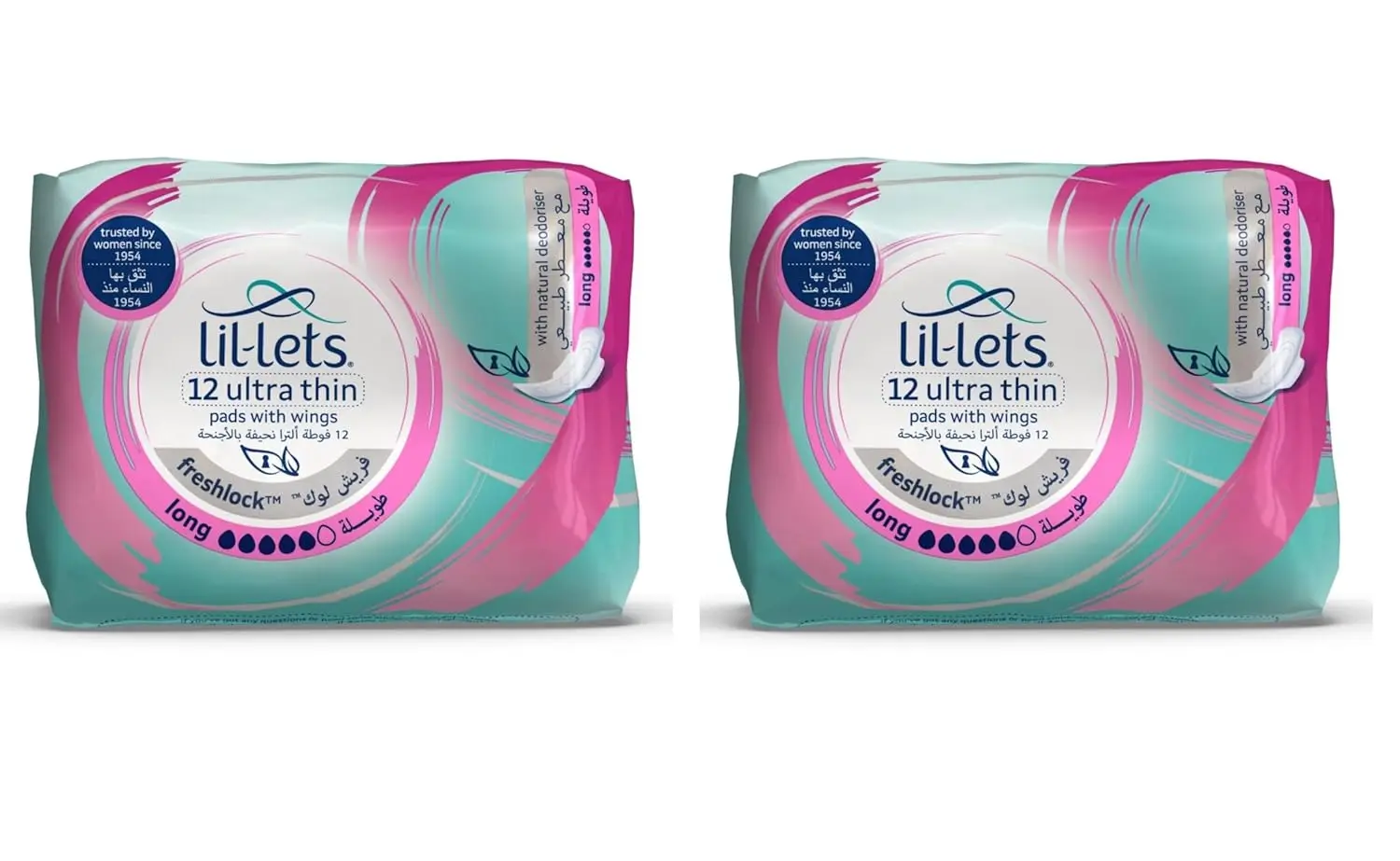 Lil-Lets Freshlock long pads with wings offer leak-proof protection, a super soft cotton feel, and natural odor control for medium to heavy flow days.