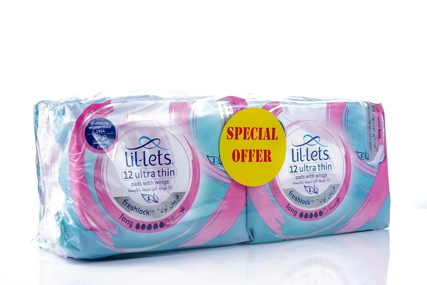 Lil-Lets Freshlock long pads with wings offer leak-proof protection, a super soft cotton feel, and natural odor control for medium to heavy flow days.