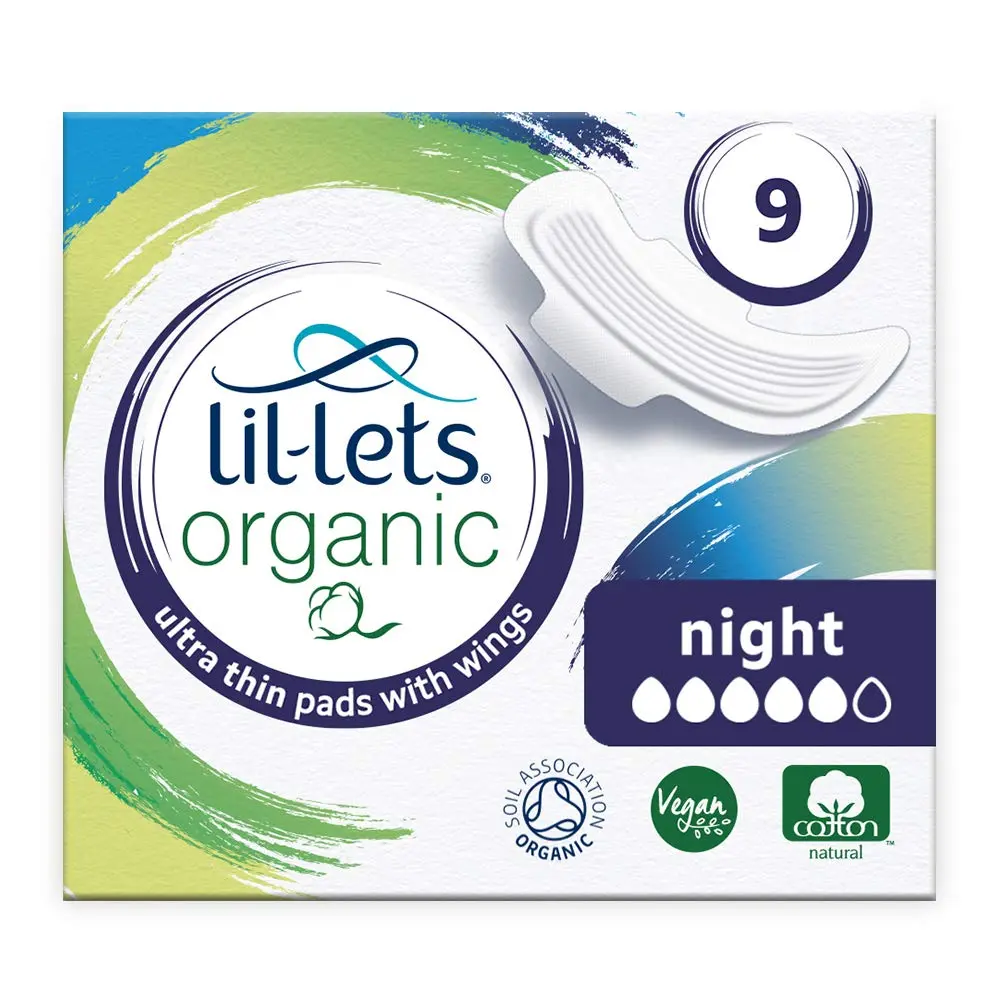 Lil-Lets organic cotton pads are ultra-thin with wings and made with a 100% certified organic cotton top sheet and absorbent core for superior comfort and pure protection during your period.