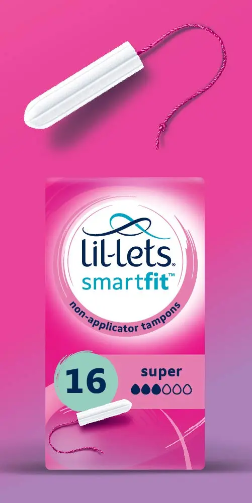Sixteen Lil-Lets Smart Fit Super tampons with a 100% plant-based absorbent core offer amazing comfort, leak-proof protection, and super smooth application.