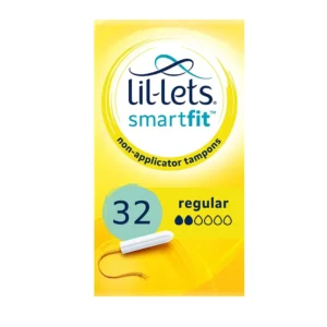 This is a pack of 32 Lil-Lets SmartFit regular absorbency non-applicator tampons, designed to expand all around for comfort and reliable leak protection during light to medium flow.