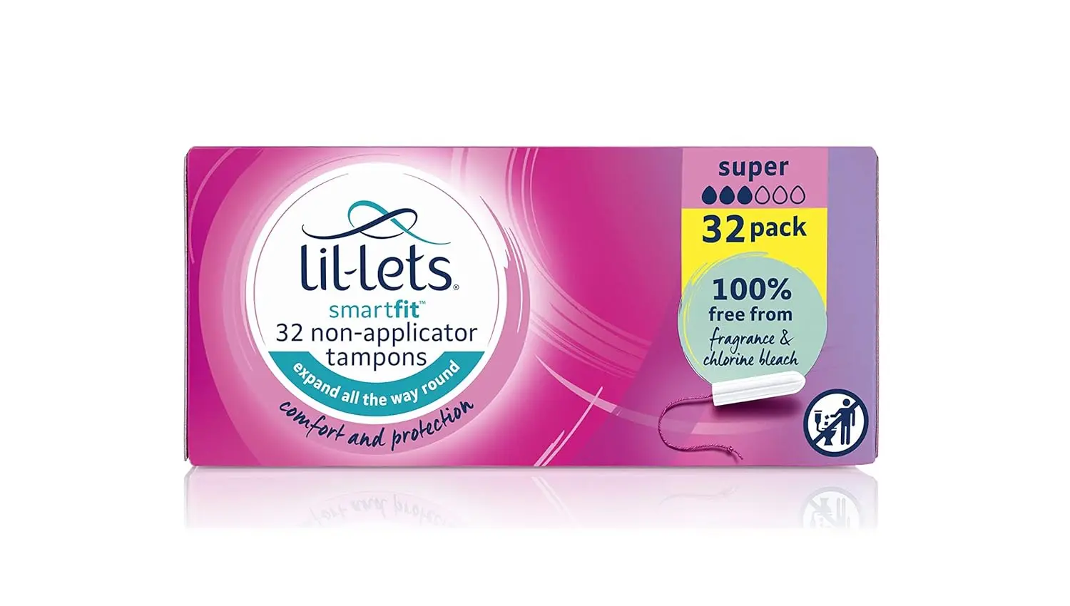Lil-Lets Smartfit super absorbency tampons offer comfortable, all-around expansion and leak protection in a small, discreet, non-applicator design.