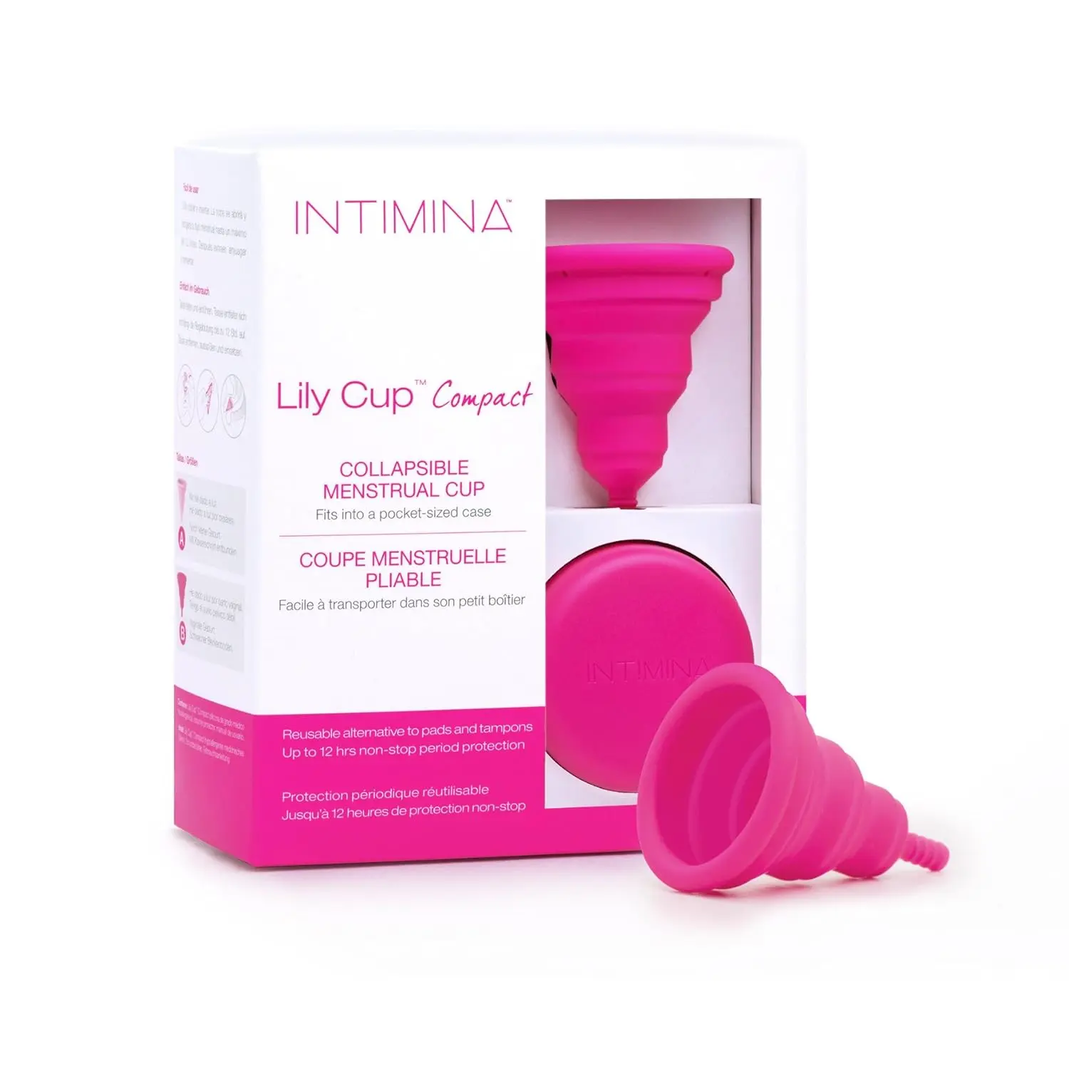 Collapsible and reusable Lily Cup Compact Size B offers up to 12 hours of comfortable period protection for women who have given birth vaginally.