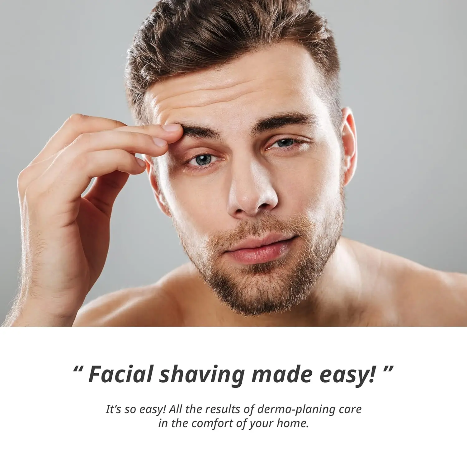 The Line-Up Razor is a dermaplaning tool for men that gently removes unwanted facial hair and dead skin, providing a smooth, refined look.