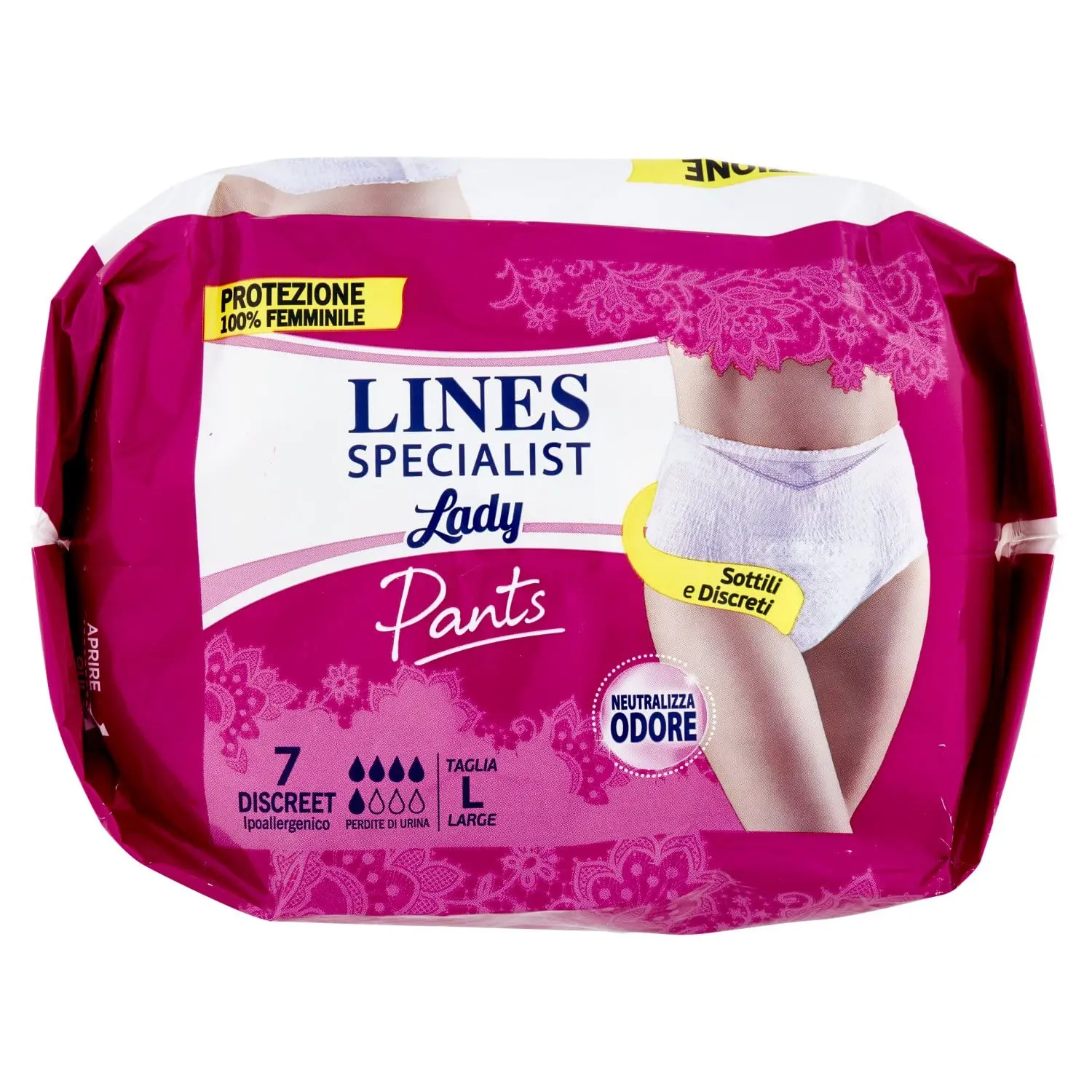 Lines Specialist Discreet Pants Size L provides ply medium absorbency with anti-odour technology for dry and discreet protection against urine leaks in an anatomical shape.