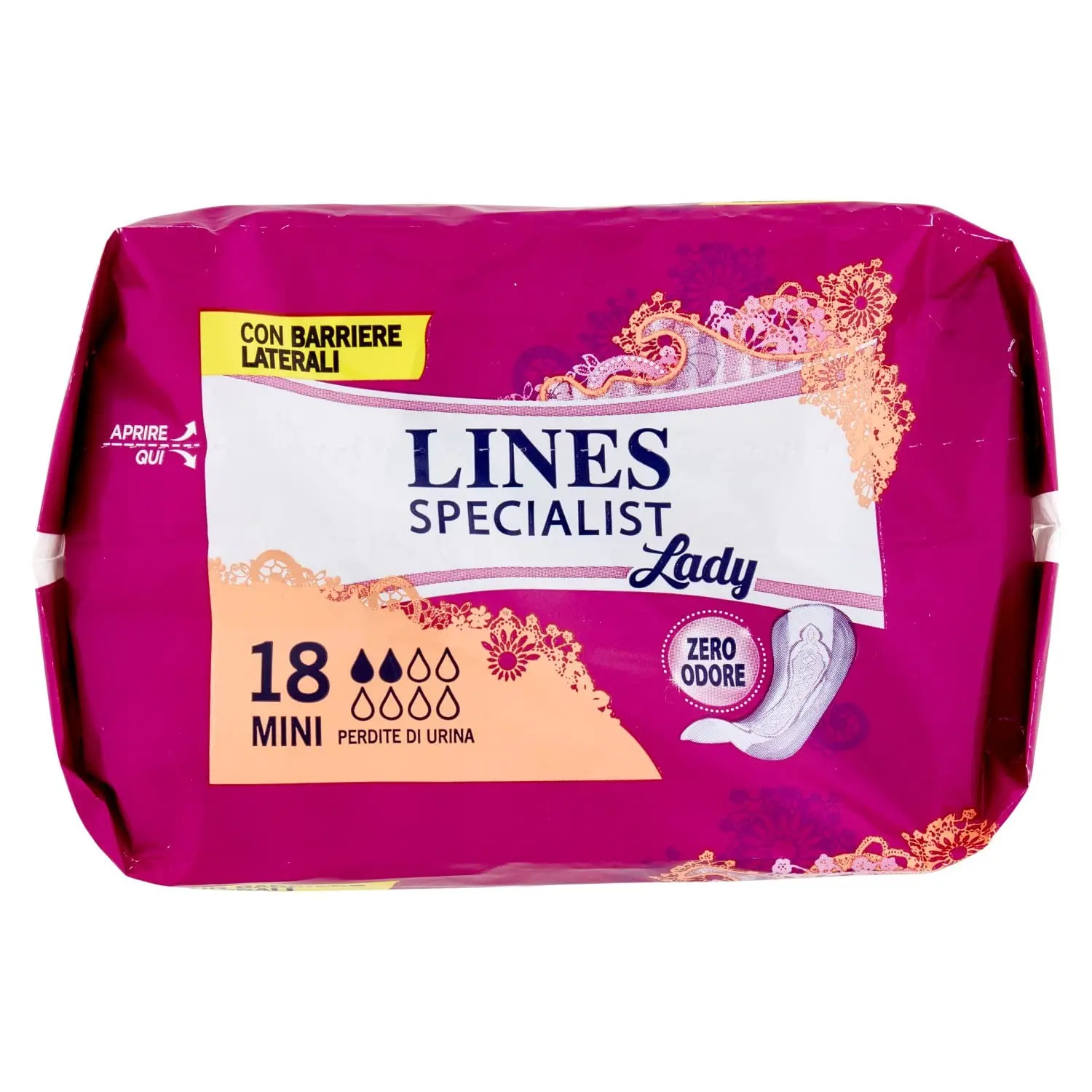 Lines Specialist urine absorbing pads offer light protection, anti-odour, and soft filter with Ultra & Anatomy Technology for women's comfort.