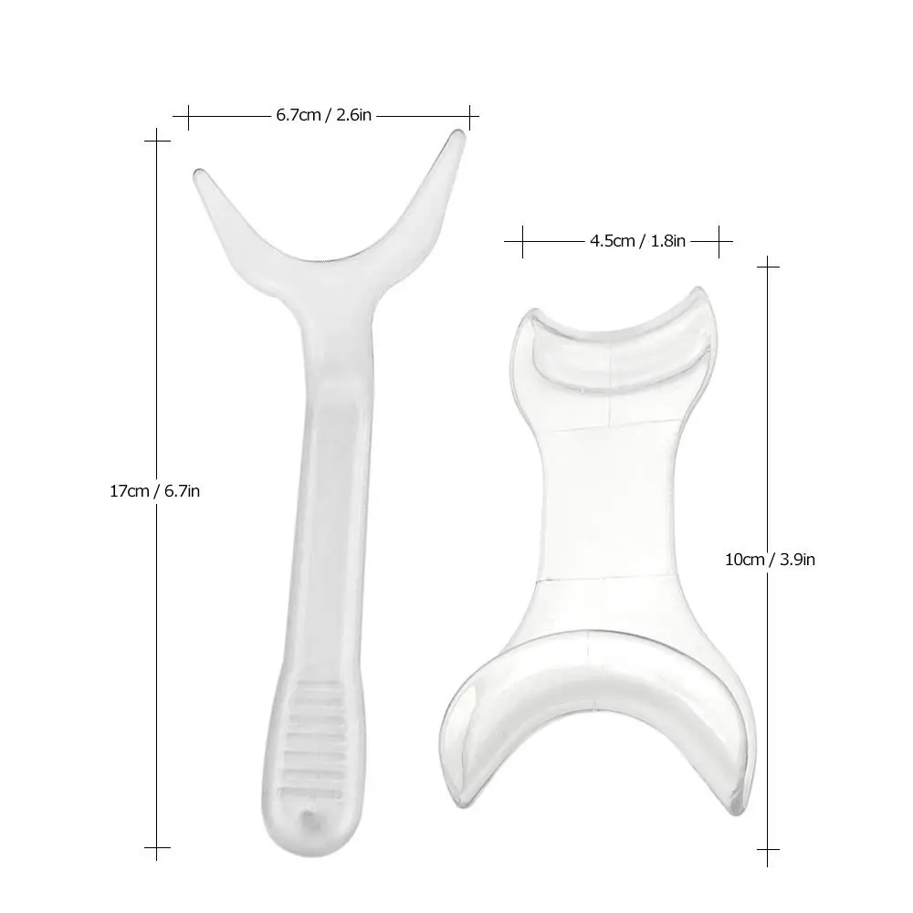 A set of four lip and cheek retractors for dental and orthodontic use to keep the mouth open during teeth procedures.