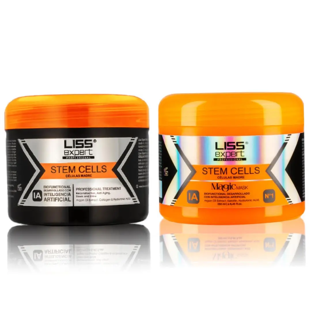Liss Expert stem cell hair treatment and magic mask set revitalizes and rejuvenates damaged hair, promoting strength and shine with salon-quality results at home.