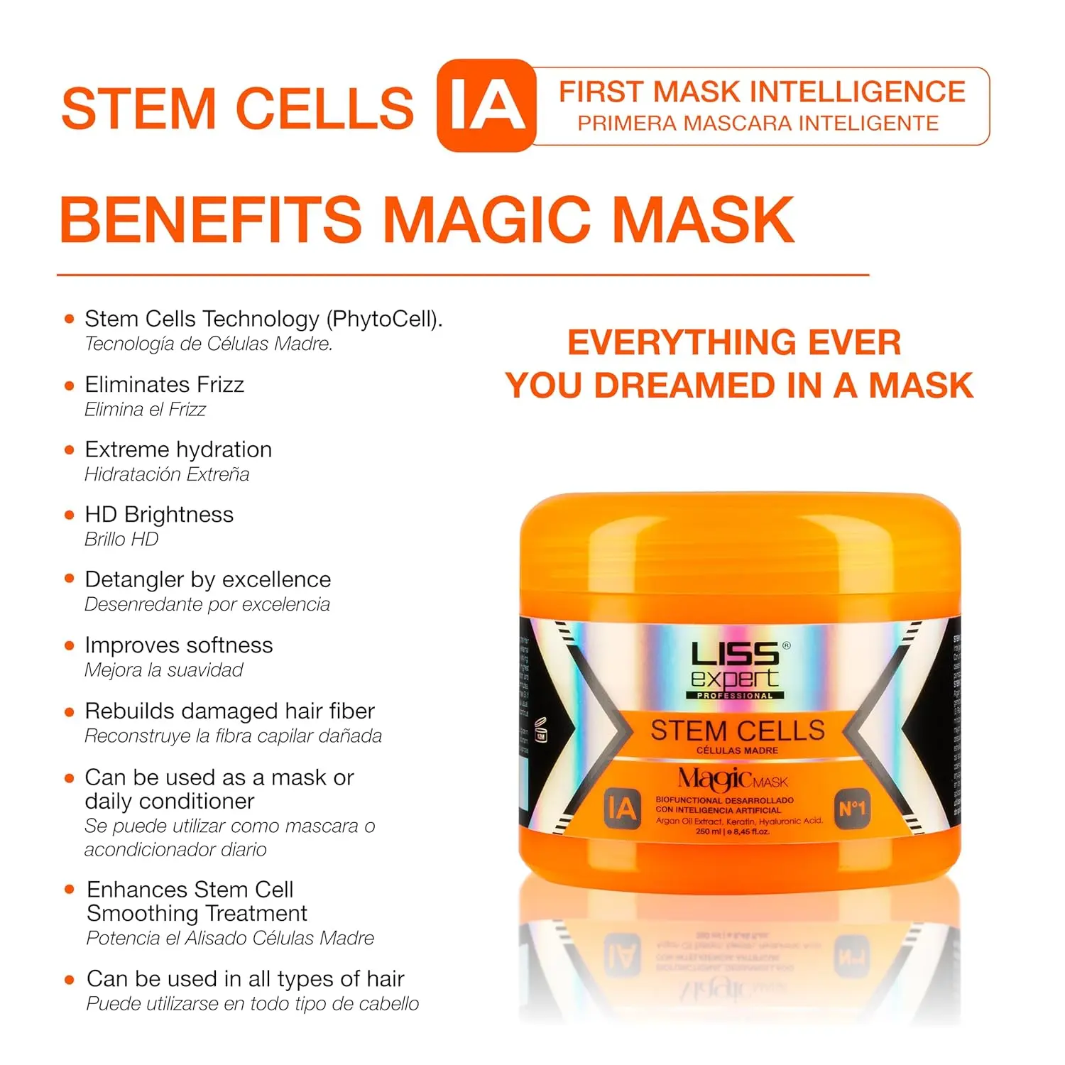 Liss Expert stem cell hair treatment and magic mask set revitalizes and rejuvenates damaged hair, promoting strength and shine with salon-quality results at home.