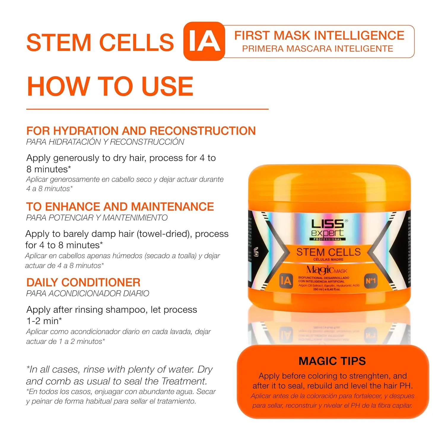Liss Expert stem cell hair treatment and magic mask set revitalizes and rejuvenates damaged hair, promoting strength and shine with salon-quality results at home.